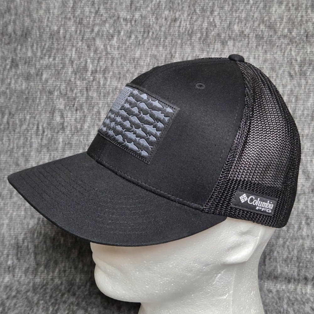 Columbia Baseball Cap Men L/XL Black PFG Flexfit Fish American Flag Mesh CU9144 - Picture 2 of 7